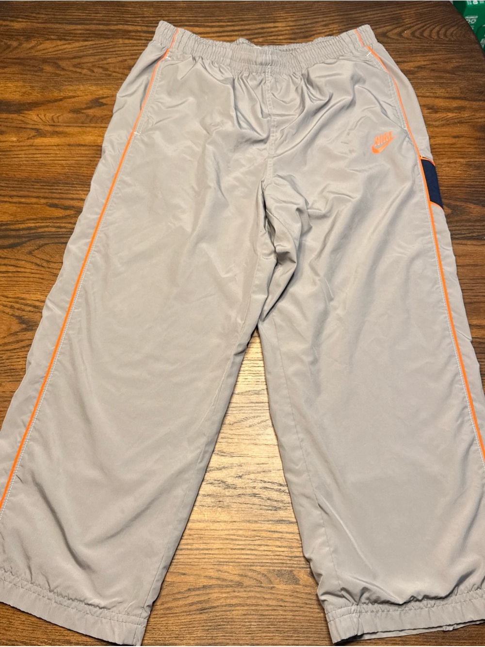 VTG Nike Track Pants Windbreaker Y2K Lined Gray Orange Striped Baggy Swoosh XL